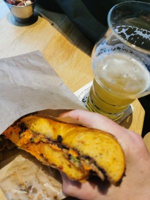 Vegan Demon bagel (with a craft beer next door at my favourite tap room) at Gevrek Bagels Sofia in Sofia