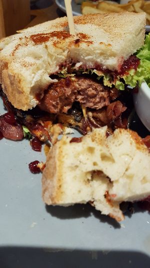 Close-up of beyond meat patty at Katzentempel - München in Munich