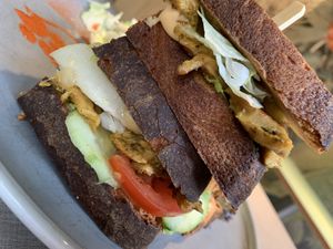 Tempel Sandwich close up. They are not stingy with the planted chicken 👍  at Katzentempel - München in Munich