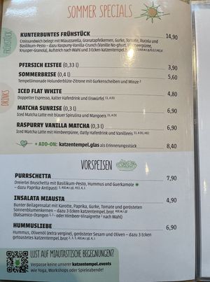 Menu summer special & side orders  at Katzentempel - München in Munich