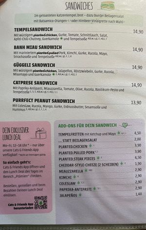 Menu sandwiches   at Katzentempel - München in Munich