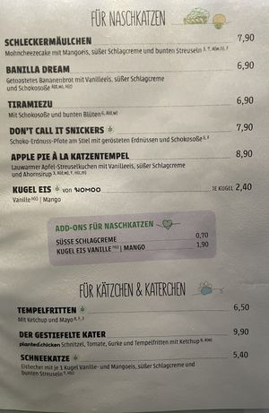 Menu desserts and kids sizes  at Katzentempel - München in Munich