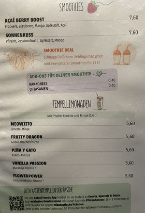 Menu smoothie & lemonades  at Katzentempel - München in Munich