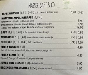 Menu water/juice/co.  at Katzentempel - München in Munich