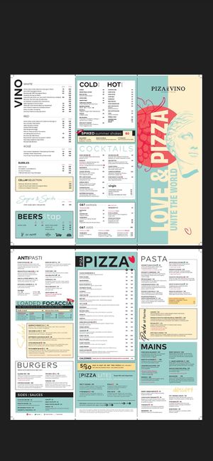 Main menu at Piza e Vino - Knysna in Western Cape