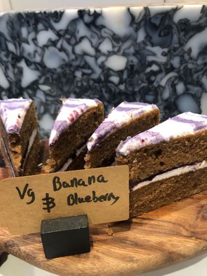 Vegan banana and blueberry cake at Joys Coffee House in Otley