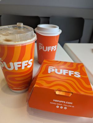 Vegan Puffs with plant based ice coffee at Mr Puffs - Barton St in Hamilton