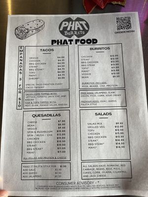 Menu  at Phat Burrito in Charlotte