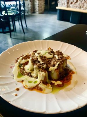 Leeks with peanut sauce  at Lom Dopolavoro in Milan