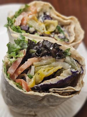 Eggplant Falafel wrap with tahini dressing (vegan) at Urban Grill & Salad in Rancho Cordova