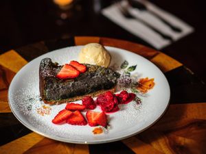 Baked Creamy Licorice Cheesecake (v) at Avalon Restaurant & Cocktail Bar in Katoomba