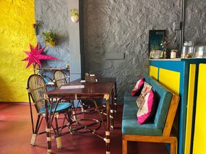 Bright interior at Soul Bistro in Varkala
