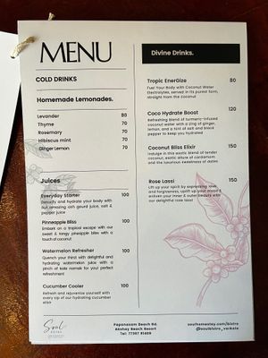 Menu at Soul Bistro in Varkala