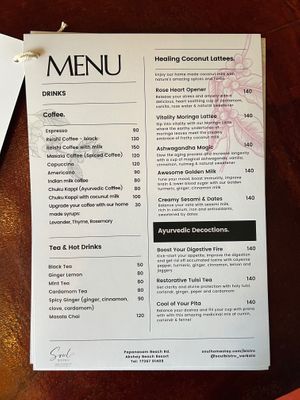 Menu at Soul Bistro in Varkala
