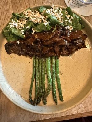 Asparagus, shittake mushrooms and spinach    at Plural Restaurant in Mumbai
