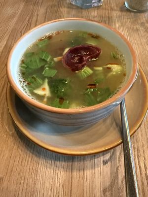 Lemongrass and dumpling soup.   at Plural Restaurant in Mumbai