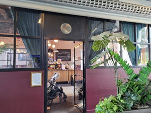 Entrance from inside the rail station waiting room at Palma Stasjonskafe in Sarpsborg