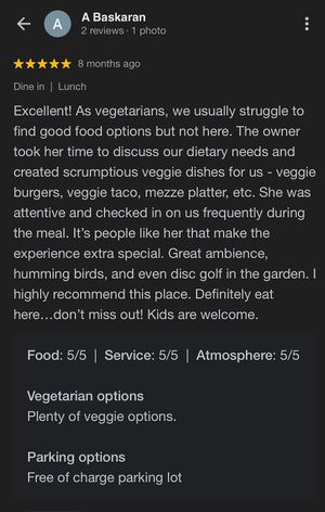 Google review from very happy vegetarian guests. It’s a pleasure to serve fresh and delicious food and receive heartwarming feedback. 💙💛
 at Isabelle Off The Beach in Westpunt