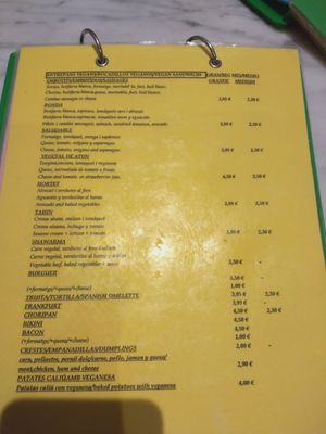 Menu at Santoni - When food is the solution in Barcelona