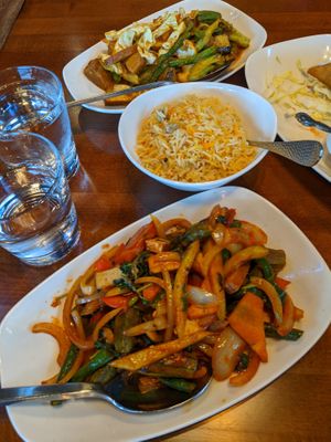 Dry Curry Vegetables (top), Mixed Vegetable Kebat (bottom). at Burma Light in Folsom