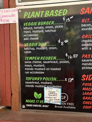 The menu  at The Peg House in Leggett