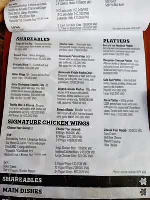 Menu sharables at Turtle Lake Brewing Company in Hanoi