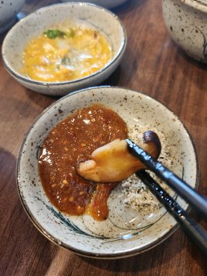 This is the BBQ sauce and the salt and pepper mix. They have many options of dippinh sauce coming along with particular dishes at Tam Tue Bi in Hanoi