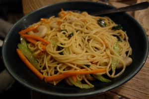 Spaghetthi Shrymps al Verdure (vegan) at L'Osteria in Saarbrucken