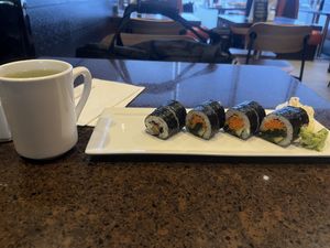 veggie roll and green tea  at MIA - Sushi Maki - TD in Miami