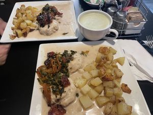 Vegan biscuits and matcha latte with soy milkk  at The French Press in Lakewood