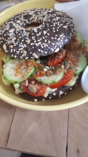 Avocado bagel with veggies at Boho Café   in Rabat