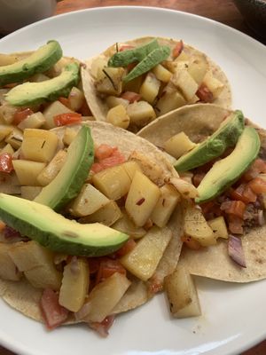 Potato tacos. So filling   at Bajo Café - Quinta in Playa Del Carmen