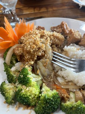 Garlic, tofu and mixed veggies  at Srijom's Place Thai Restaurant in Bloomsburg