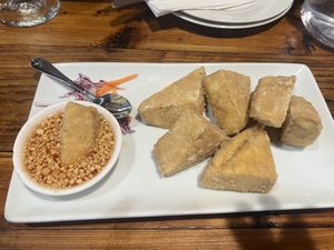 Delicious tofu bites appetizer and only like $6! Nice and thick and fresh  at Srijom's Place Thai Restaurant in Bloomsburg