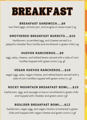 Menu  at Rendezvous Cafe in Denver