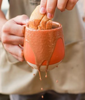 Mazapán Concha Dipped in a  Cup of Champurrado at La Casa de Mamá - Pop Up in Portland