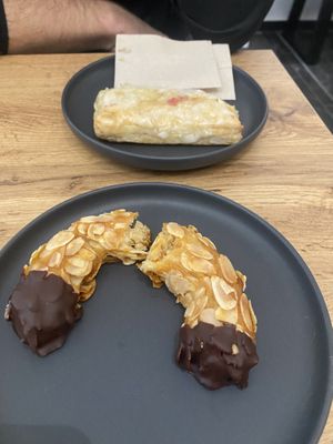 Vegan pastries - almond horseshoe and a cherry tart  at AMATE Coffee Farm in Dresden