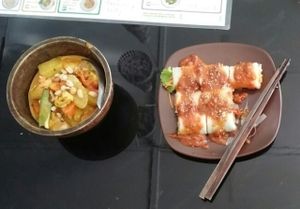 massaman curry & fresh spring rolls at Morning Glory in Chiang Mai