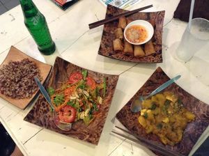 Morning Glory in Chiang Mai -eggplant curry, pumpkin curry, fried spring rolls at Morning Glory in Chiang Mai