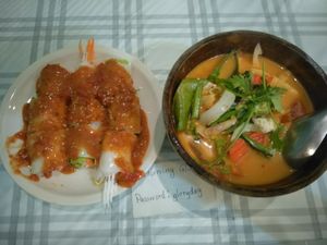 Fresh spring rolls and tom kha soup at Morning Glory in Chiang Mai