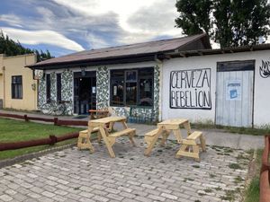 Outside  at Cerveza Rebelion in Chile Chico