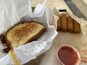 Sandwich and mozzarella sticks  at Cooper's Co-op Cafe in Portland