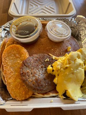 Pancake breakfast plate  at Cooper's Co-op Cafe in Portland