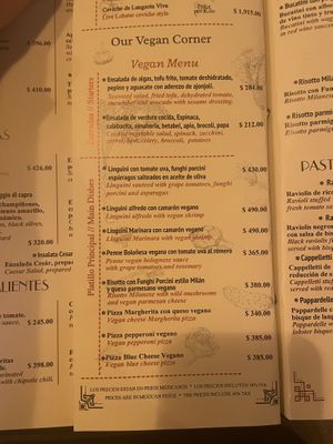 Menu  at Casa Rolandi in Cancun