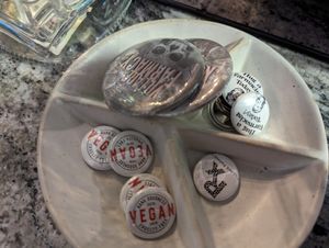 Vegan pins at Village Farmacy  in Poland