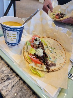 Gyro and lemon orzo soup at Village Farmacy  in Poland