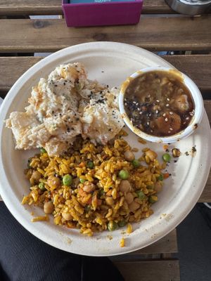 Bento box - potato salad, community bowl, lentil soup   at Zen Mystery in Dania Beach
