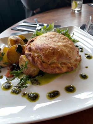Vegan creamy mushroom stroganoff parcel with veg at Fighting Cocks in Dartford