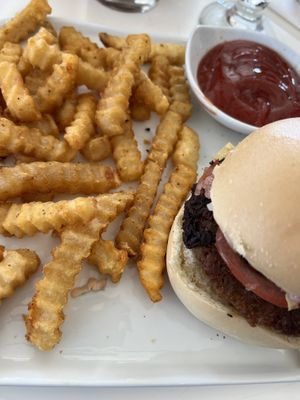 Chili mango burger with seasoned friesd  at Sweet Jubilee Bakery in Geneva
