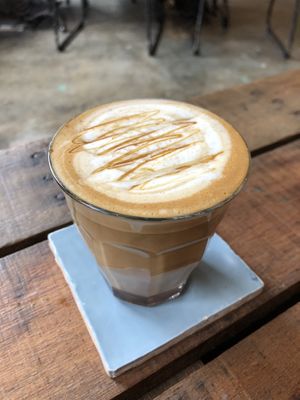 Salted caramel soy latte  at Communita Cafe in Tokyo